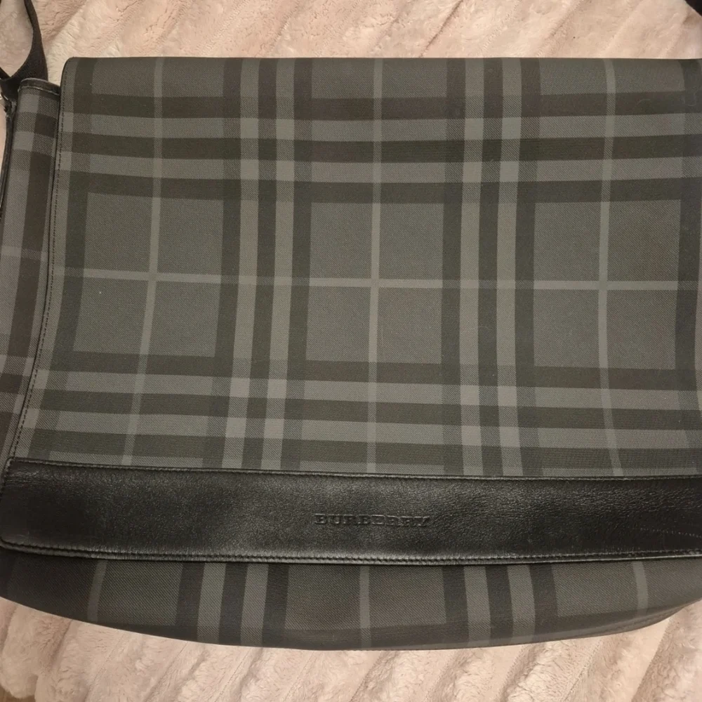 Authentic Burberry Smoked Check Messenger Bag - Charcoal/Black